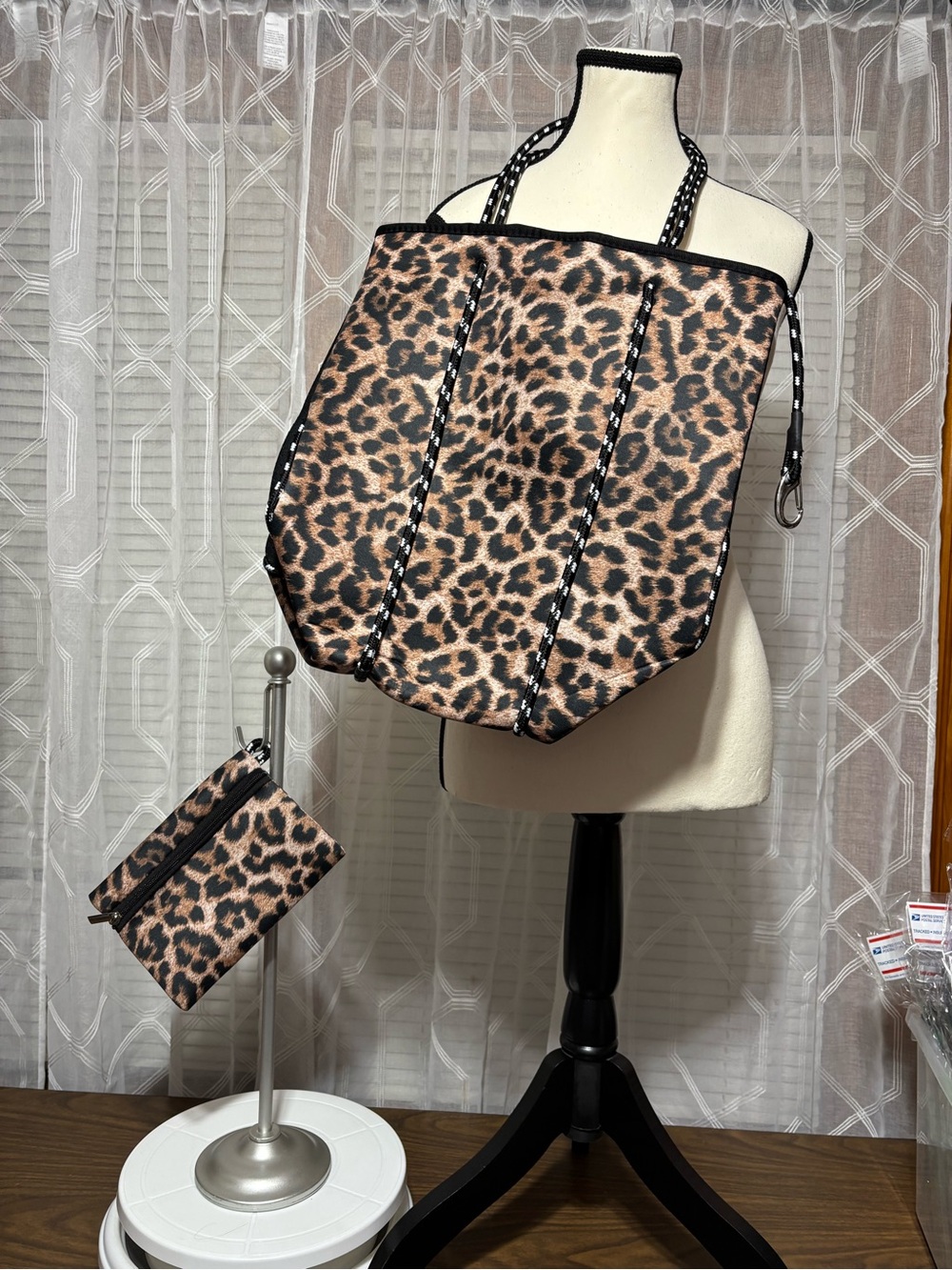 Leopard Print Tote Bag with Matching Pouch - Animal Print 2 hair tool pockets